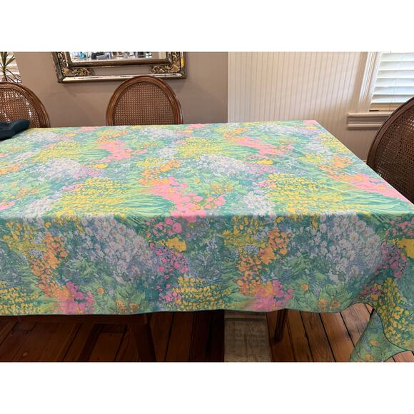 Vintage Pastel Floral Print Tablecloth Monet Palm Beach 60s Vibe - Picture 2 of 5